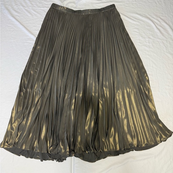 Anthropologie Plus 18W Iridescent Metallic Muted Gold Blue Pleated Skirt Mermaid - Picture 1 of 11